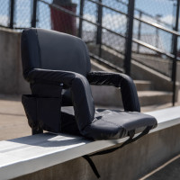 Flash Furniture FV-FA090-BK-GG Black Portable Lightweight Reclining Stadium Chair with Armrests, Padded Back & Seat with Dual Storage Pockets and Backpack Straps